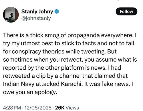 Indian journalist apologizes for sharing fake video