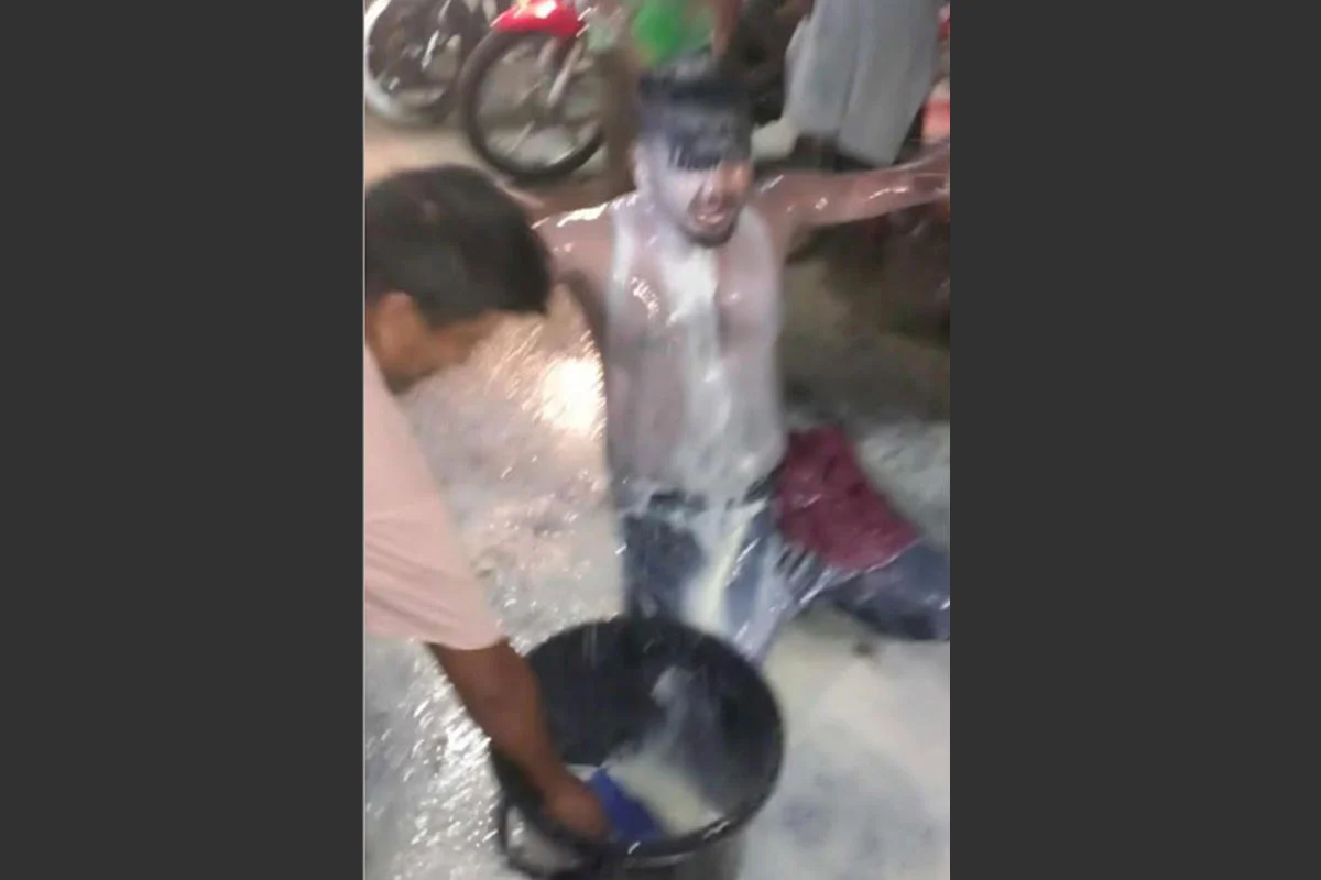 Young man bathes in milk after losing everything in online gambling