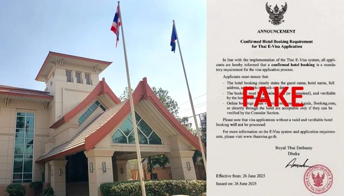 Thai embassy in dhaka warns of fake notices regarding thai e visa hotel bookings