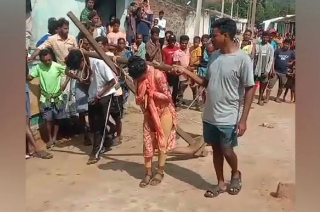 Marriage within the clan, husband and wife tied to a plow and taken around the village