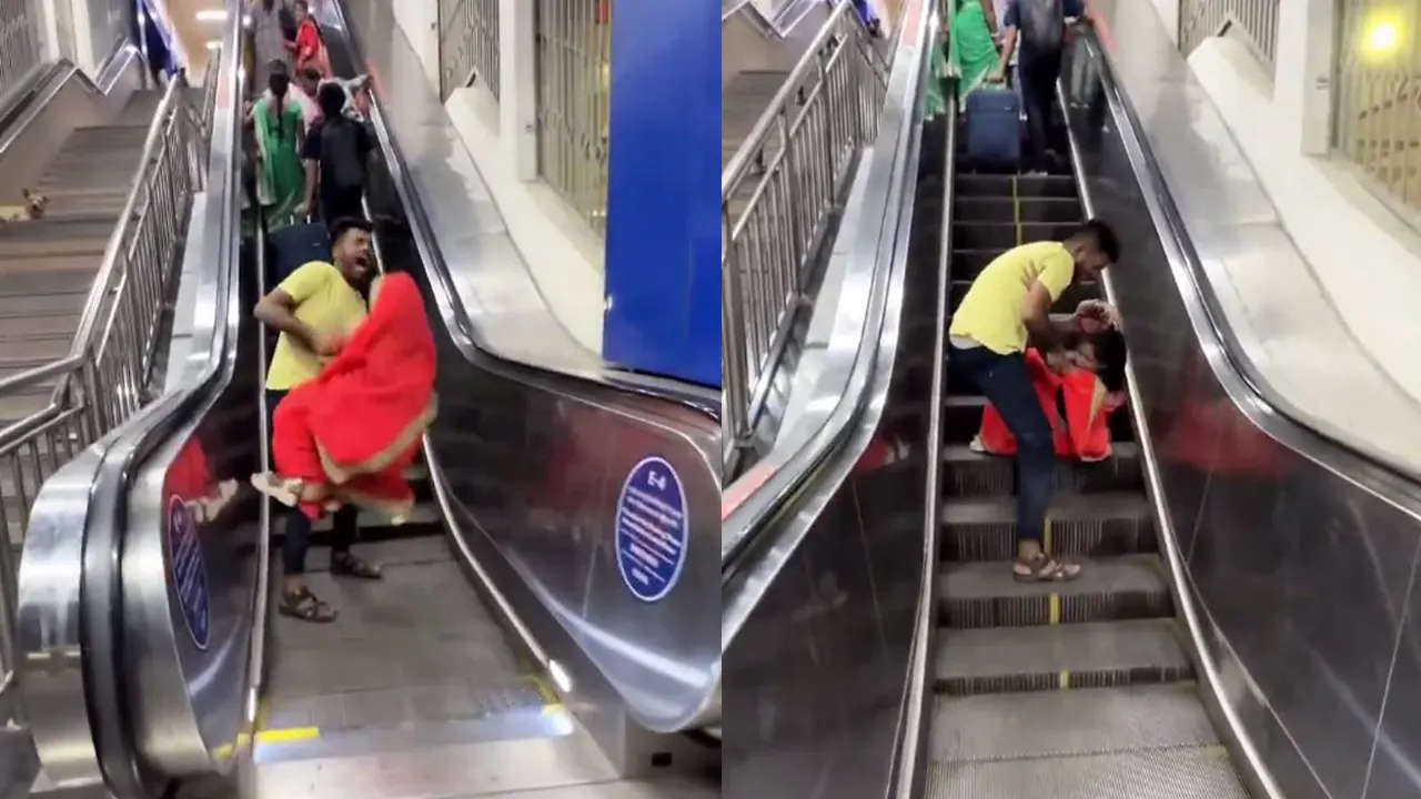 Young man in trouble while helping young woman