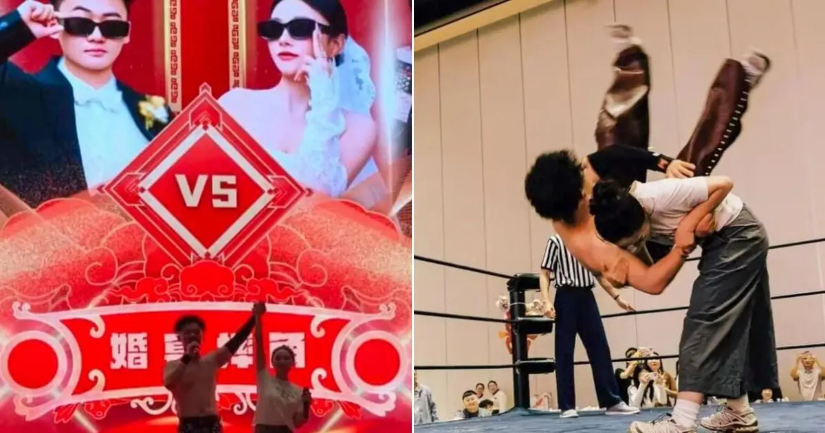 Wedding wrestling match